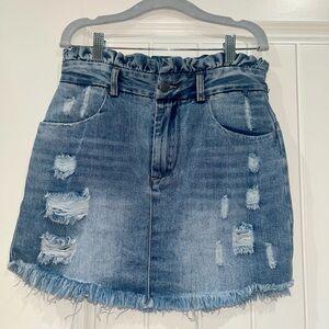 Denim Distressed Skirt